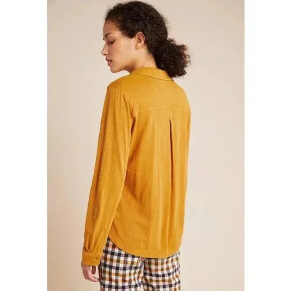 Anthropologie Maeve Leanne button down yellow shirt S - Picture 2 of 13